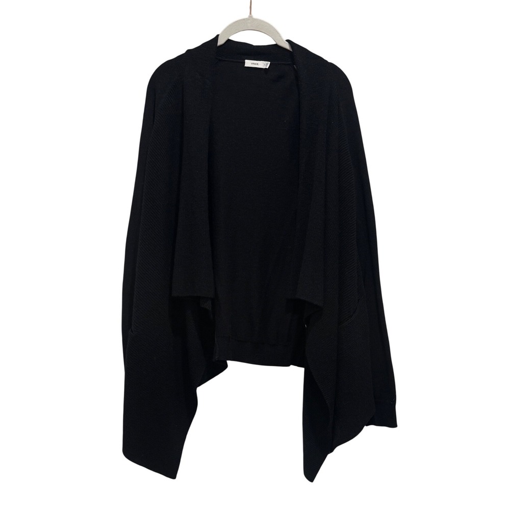 Vince Black Draped Waterfall Open Front Cardigan Cashmere Blend Ribbed Sz Small